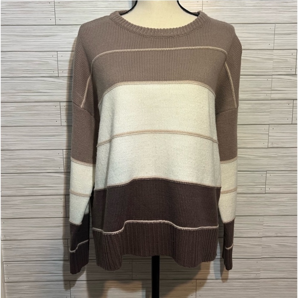 Emberley Taupe Striped Colorblock Sweater